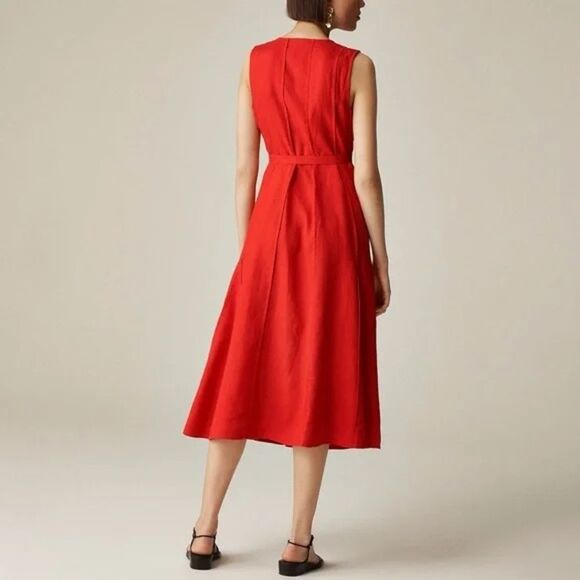 NWT J CREW Petite seamed linen dress with removable belt in red - Picture 2 of 9